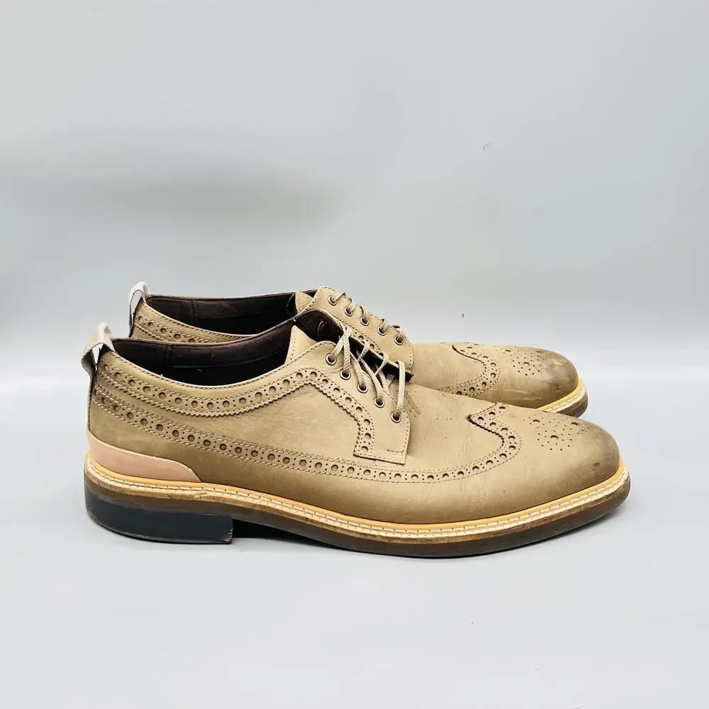 Cole Haan Shoes Mens 12 Beige Nubuck Wingtip Oxford Dress Lace Up Brogue Slip On